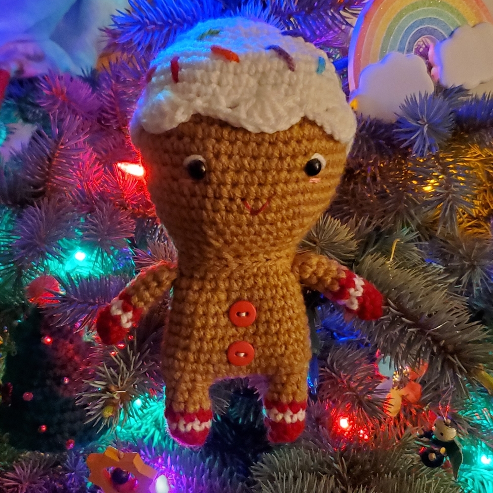 ❤️ Gingerbread Man Crochet Doll Christmas Holiday Hand Made